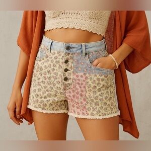 FARM RIO Patchwork Floral Denim Shorts